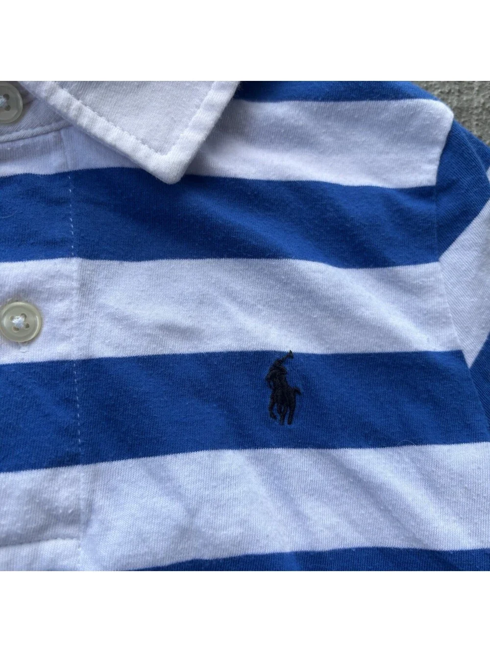 Vintage Polo Ralph Lauren KIDS Blue & White Stripe Button Collar Size 6
